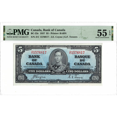 SOLD $5 1937 Bank of Canada Note Coyne-Towers Z/C Prefix BC-23c - PMG AU-55 EPQ