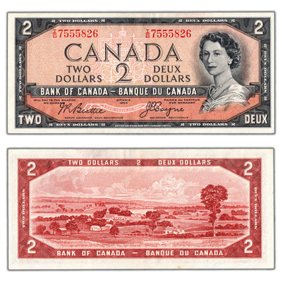 SOLD $2 1954 Bank of Canada Note Devil Face I/B Prefix BC-30b - EF/AU