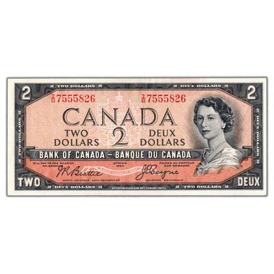 SOLD $2 1954 Bank of Canada Note Devil Face I/B Prefix BC-30b - EF/AU