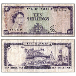 SOLD Jamaica ND (1964) 10 Ten Shillings Note P #51Bb - Circulated