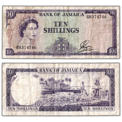 Jamaica ND (1964) 10 Ten Shillings Note P #51Bb - Circulated