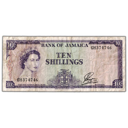 Jamaica ND (1964) 10 Ten Shillings Note P #51Bb - Circulated