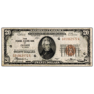 United States 1929 $20 Chicago National Currency Note - Circulated