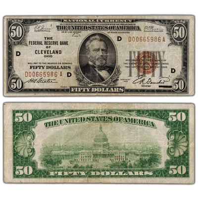 SOLD United States 1929 $50 Cleveland National Currency Note - Circulated