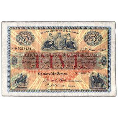 SOLD Scotland Union Bank of Scotland 1940 5 Five Pounds Note P #S811d - Circulated