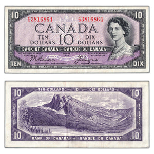 SOLD $10 1954 Bank of Canada Note Devil Face F/D Prefix BC-32b - VF/EF
