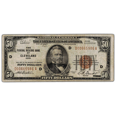 SOLD United States 1929 $50 Cleveland National Currency Note - Circulated