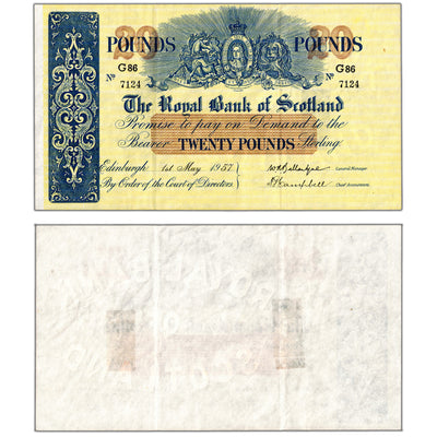 SOLD Scotland The Royal Bank of Scotland 1957 20 Twenty Pounds Note P #323c - VF+/EF