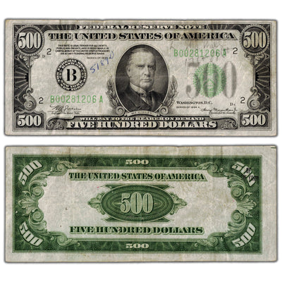 SOLD United States 1934 $500 New York Federal Reserve Note - Writing