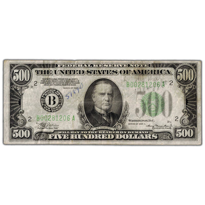 SOLD United States 1934 $500 New York Federal Reserve Note - Writing