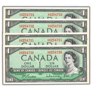 SOLD $1 1954 Bank of Canada Notes C/Z Prefix BC-37b-i - 4 Consecutive - AU-58