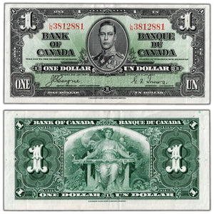 SOLD $1 1937 Bank of Canada Note Coyne-Towers L/N Prefix BC-21d - VF/EF (staple hole)
