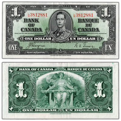 $1 1937 Bank of Canada Note Coyne-Towers L/N Prefix BC-21d - VF/EF (staple hole)