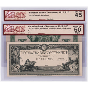 SOLD $10 1917 Canadian Bank of Commerce Notes Front & Back Proofs - BCS EF-45/AU-50