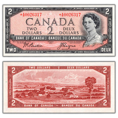 SOLD $2 1954 Bank of Canada Note Beattie-Coyne *A/B Replacement BC-38aA - Choice UNC