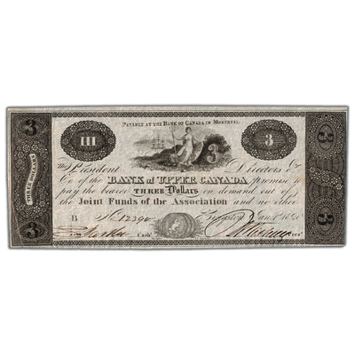 SOLD $3 1820 Bank of Upper Canada Note #765-12-06 - VF for Type