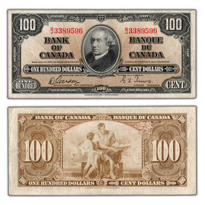 SOLD $100 1937 Bank of Canada Note Gordon-Towers BC-27b - VF