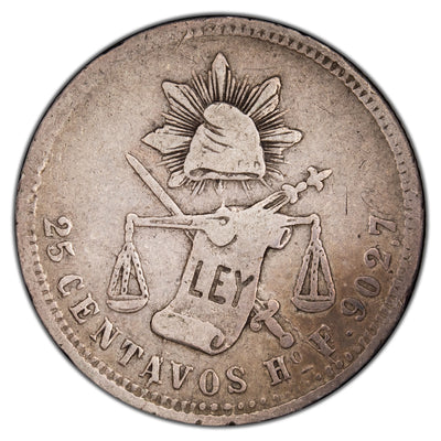 Mexico 1876 Hermosillo Ho F 25 Centavos Silver Coin KM #406