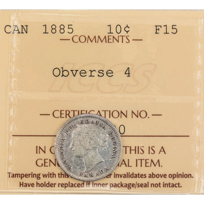 Canada 1885 Obverse #4 10 Cents Dime Silver Coin - ICCS F-15