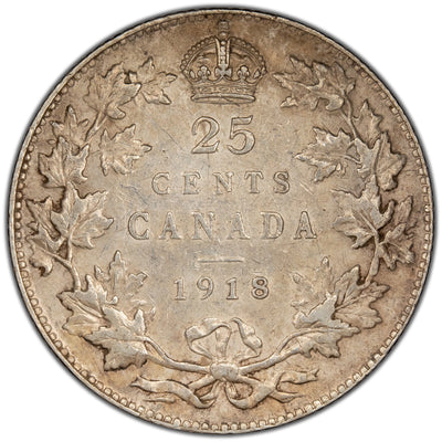 Canada 1918 25 Cents Quarter Silver Coin - Cleaned