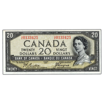 SOLD $20 1954 Bank of Canada Note Devil Face D/E Prefix BC-33b - EF/AU