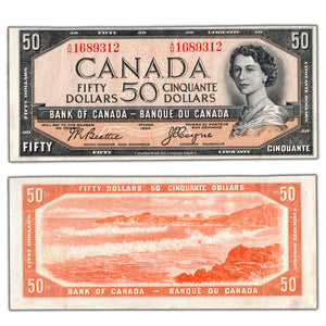 SOLD $50 1954 Bank of Canada Note Devil Face A/H Prefix BC-34b - Trimmed