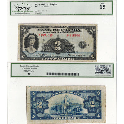 $2 1935 Bank of Canada Note English Text BC-3 - Legacy F-15