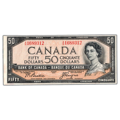 SOLD $50 1954 Bank of Canada Note Devil Face A/H Prefix BC-34b - Trimmed