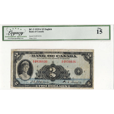 $2 1935 Bank of Canada Note English Text BC-3 - Legacy F-15