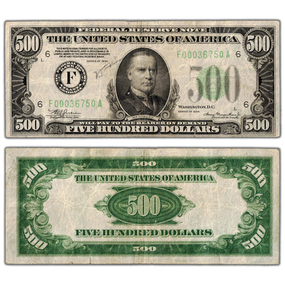 SOLD United States 1934 $500 Atlanta Federal Reserve Note - Writing/Minor Holes
