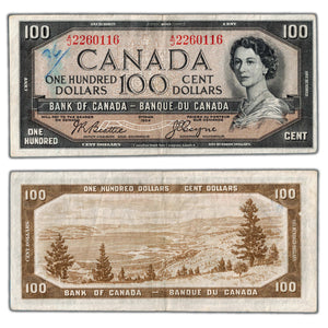 SOLD $100 1954 Bank of Canada Note Devil Face Beattie-Coyne BC-35b - Writing