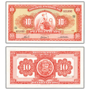 SOLD Peru 1963 10 Soles Note P #84a - Choice UNC