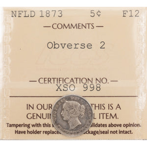 SOLD Newfoundland 1873 Obverse 2 5 Cents Silver Coin - ICCS F-12