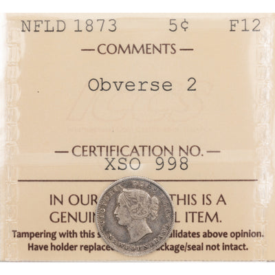 SOLD Newfoundland 1873 Obverse 2 5 Cents Silver Coin - ICCS F-12