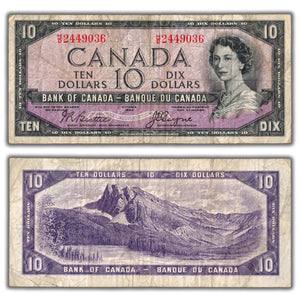 SOLD $10 1954 Bank of Canada Note Devil Face Beattie-Coyne H/D Prefix BC-32b - Fine