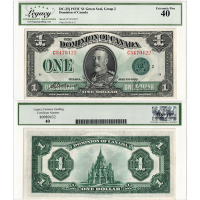 $1 1923 Dominion of Canada Note Green Seal Series C DC-25j - Legacy EF-40