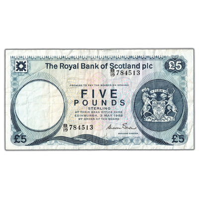 Scotland 1982 5 Five Pounds Note - Tear/Writing