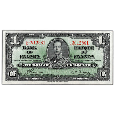 $1 1937 Bank of Canada Note Coyne-Towers L/N Prefix BC-21d - VF/EF (staple hole)