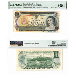 $1 1973 Bank of Canada Note FH Prefix Solid Serial 5555555 BC-46a - PMG Gem UNC-65 EPQ