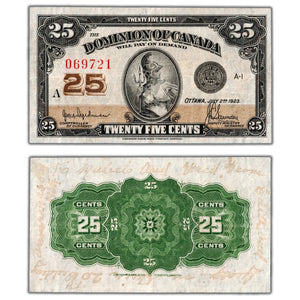 SOLD 25 Cents 1923 Dominion of Canada Shinplaster Note Hyndman DC-24b - Writing