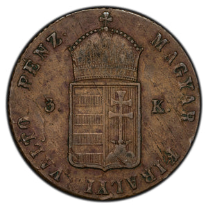SOLD Hungary 1849 NB 3 Krajczar Coin KM #434 - War of Independence Issue