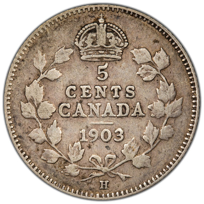 Canada 1903-H Large H 5 Cents Silver Coin - Very Fine