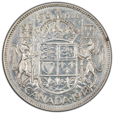 Canada 1948 50 Cents Half Dollar Silver Coin Key Date! - Very Fine +