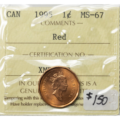 SOLD Canada 1995 1 Small Cent Coin - ICCS MS-67 Red