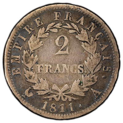 France 1811 A Napoleon 2 Francs Silver Coin
