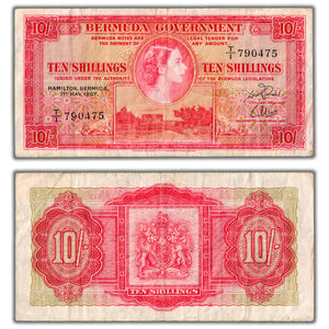SOLD Bermuda 1957 10 Ten Shillings Note P #19b - Fine+