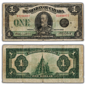 SOLD $1 1923 Dominion of Canada Note Black Seal Series E DC-25o - Small Edge Splits