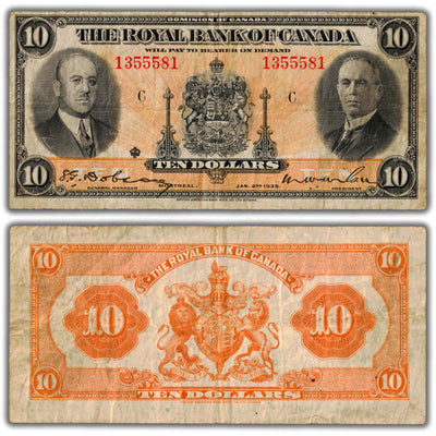 SOLD $10 1935 Royal Bank of Canada Chartered Note CH #630-18-04a - Fine