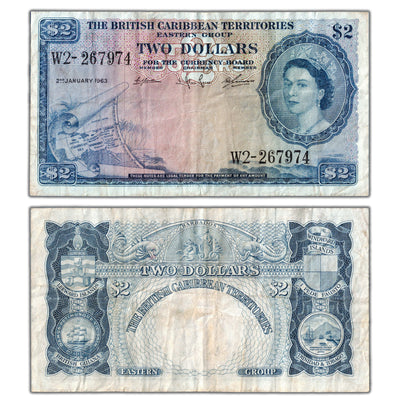 British Caribbean Territories 1963 $2 Two Dollars Note P #8a - Circulated