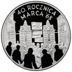 SOLD Poland 2008 10 Złotych Silver Coin - 40 Rocznica Marca '68 - Proof